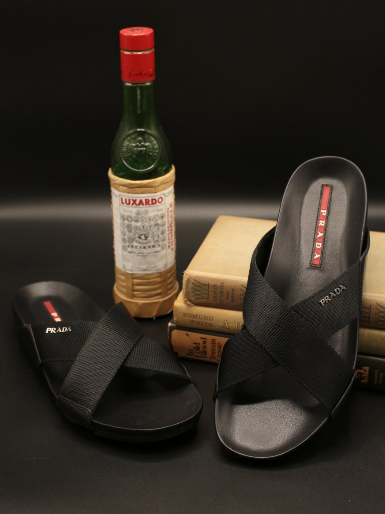 Black Prada Crisscross Slide Sandal
